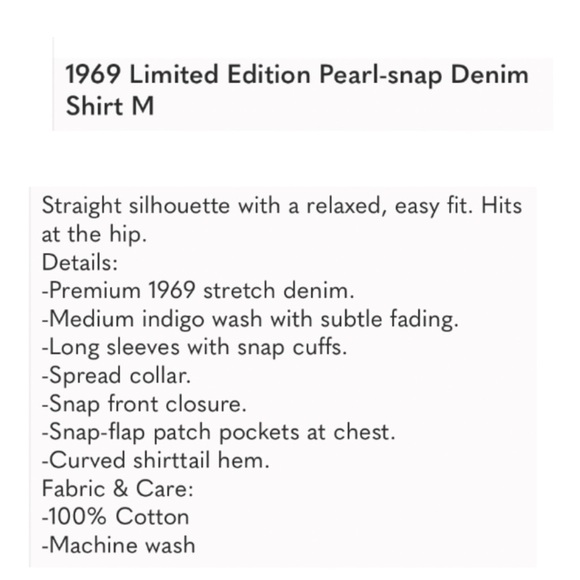 1969 Limited Edition Gap Blue Denim Shirt with Pearl snap buttons - Picture 2 of 11